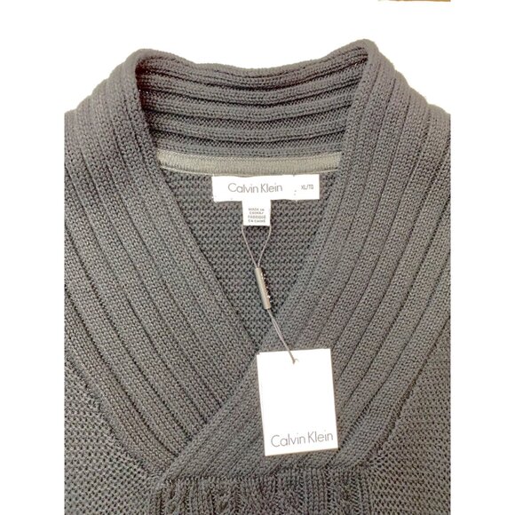 Calvin Klein Fisherman Cable Knit Sweater Men XL Chunky V Neck Black Pullover - Picture 2 of 11